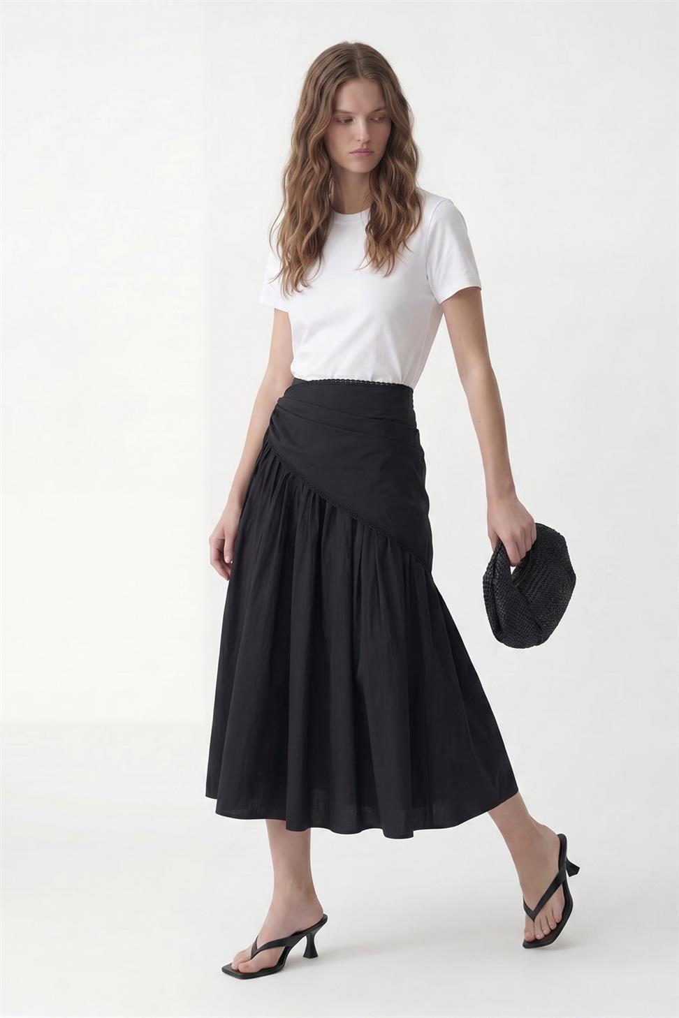 Womens Midi Skirt with Handkerchief Detail