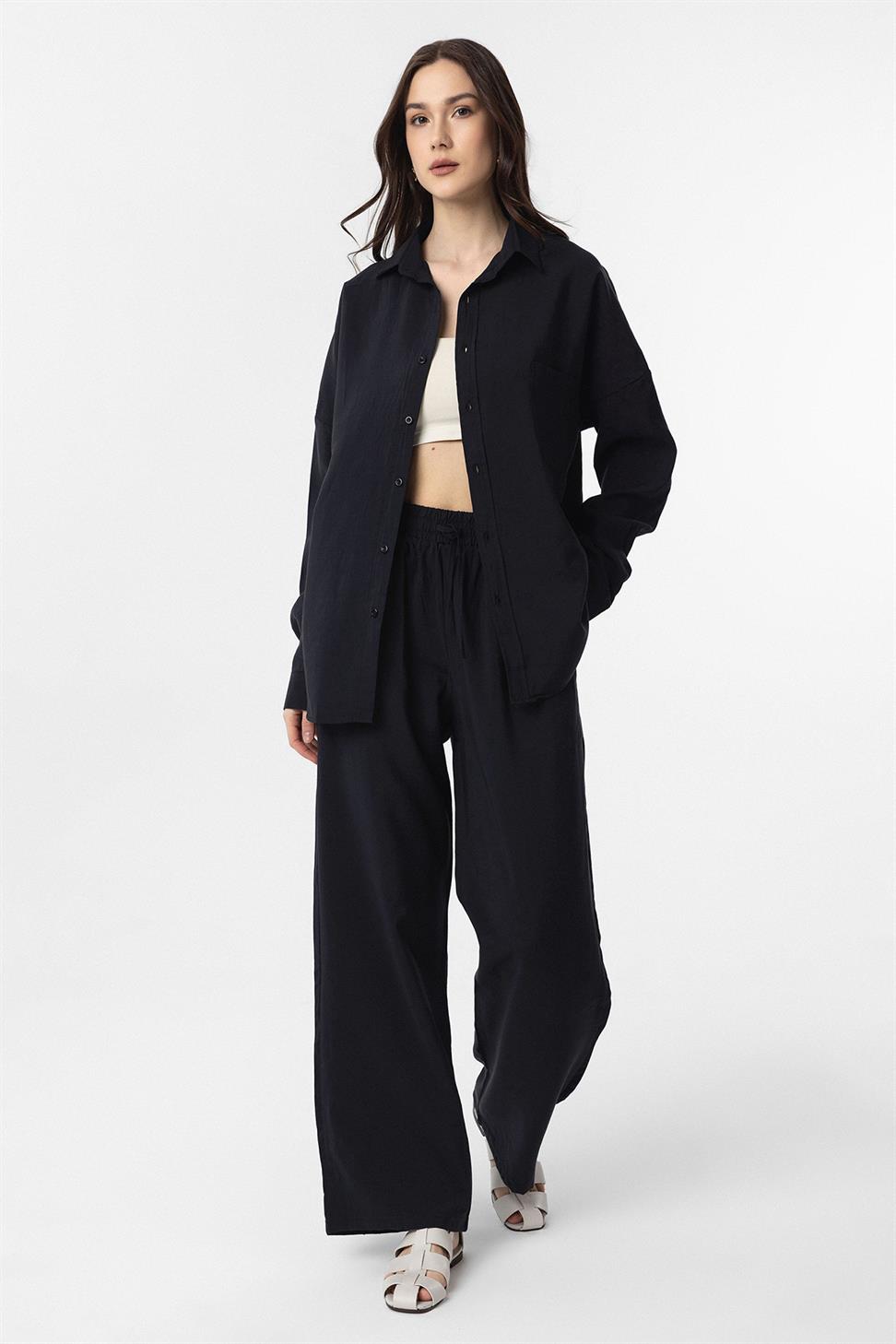 Antioch Siyah Modal Kadın Gömlek Pantolon Takım