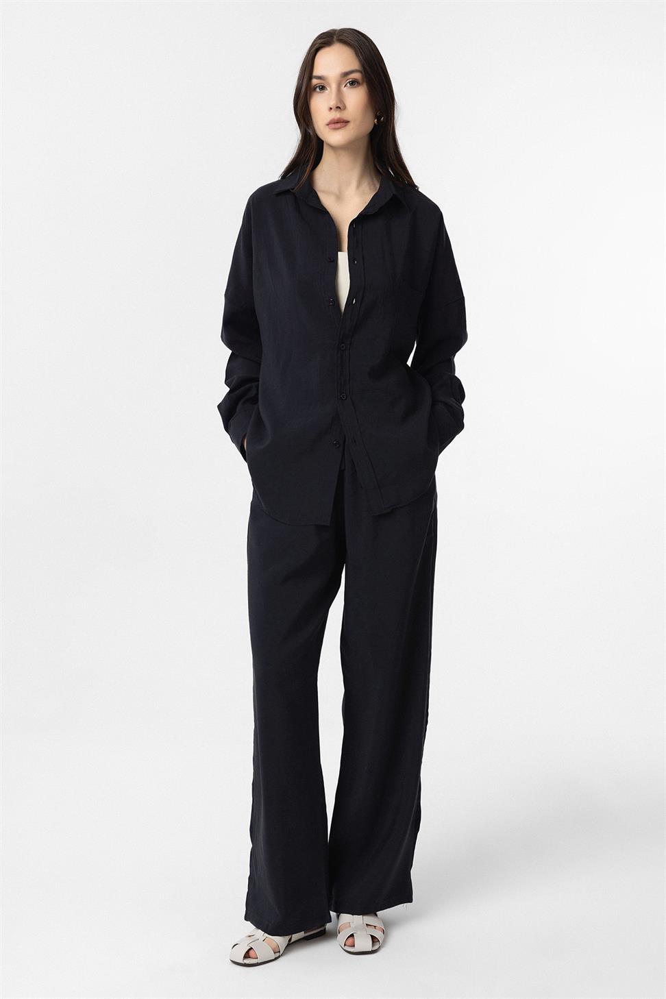 Antioch Siyah Modal Kadın Gömlek Pantolon Takım