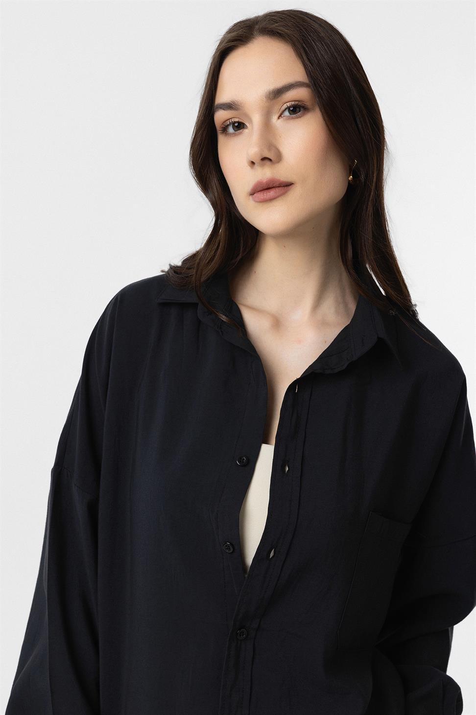 Antioch Siyah Modal Kadın Gömlek Pantolon Takım