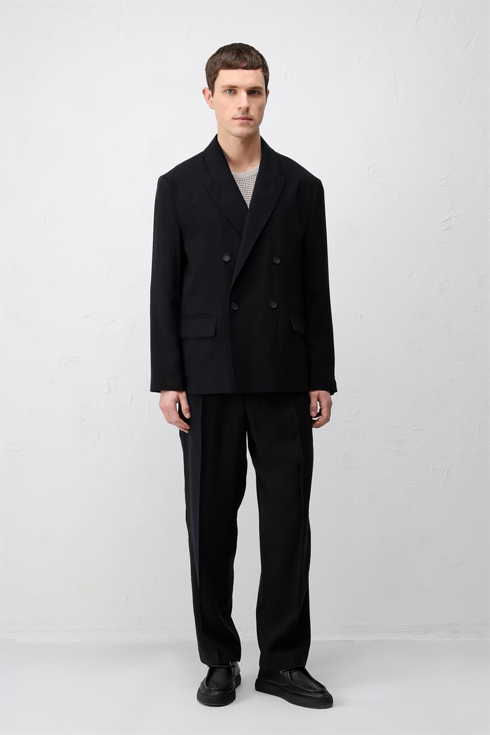 Antioch Siyah Modal Karışımlı Relaxed Fit Erkek Blazer Ceket