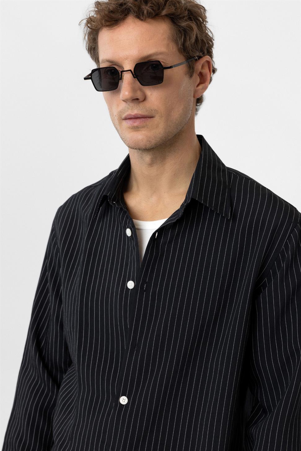 Modal Fabric Relaxed Fit Striped Mens Shirt