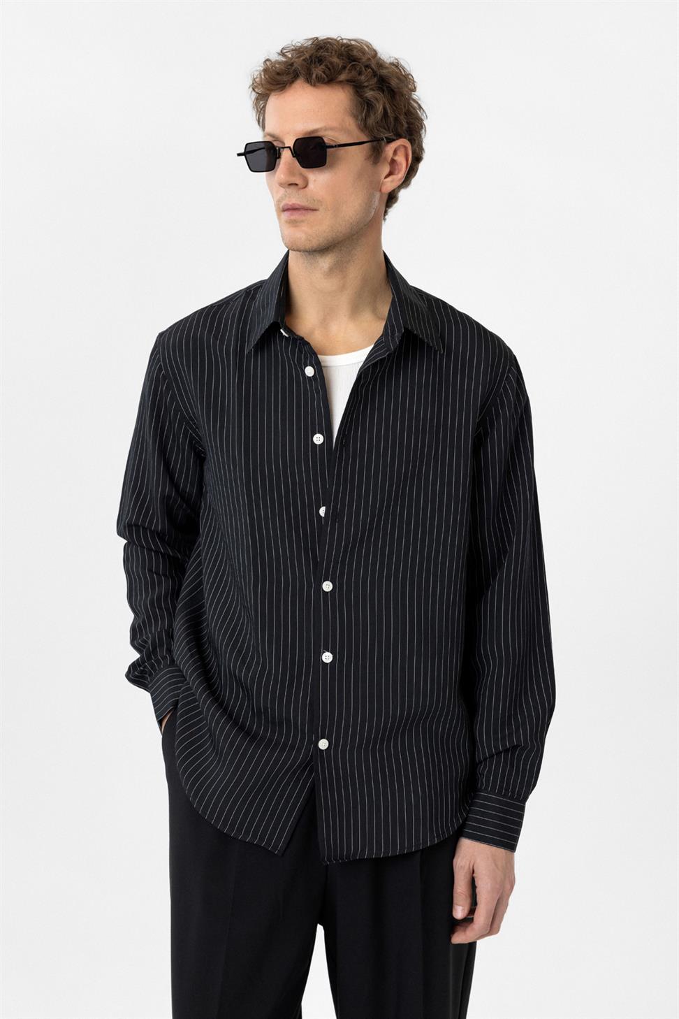 Modal Fabric Relaxed Fit Striped Mens Shirt