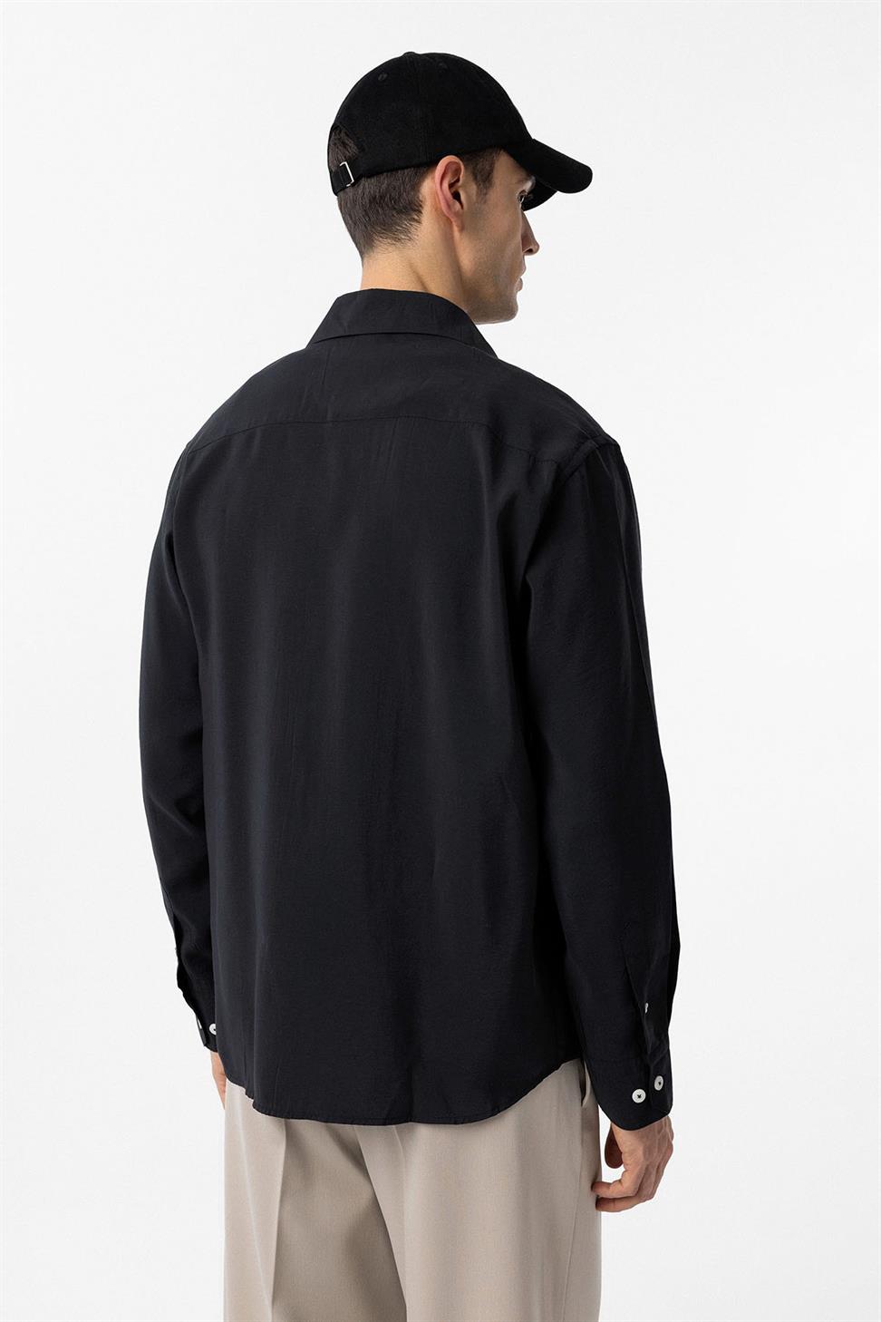 Antioch Siyah Modal Kumaş Relax Fit Erkek Gömlek