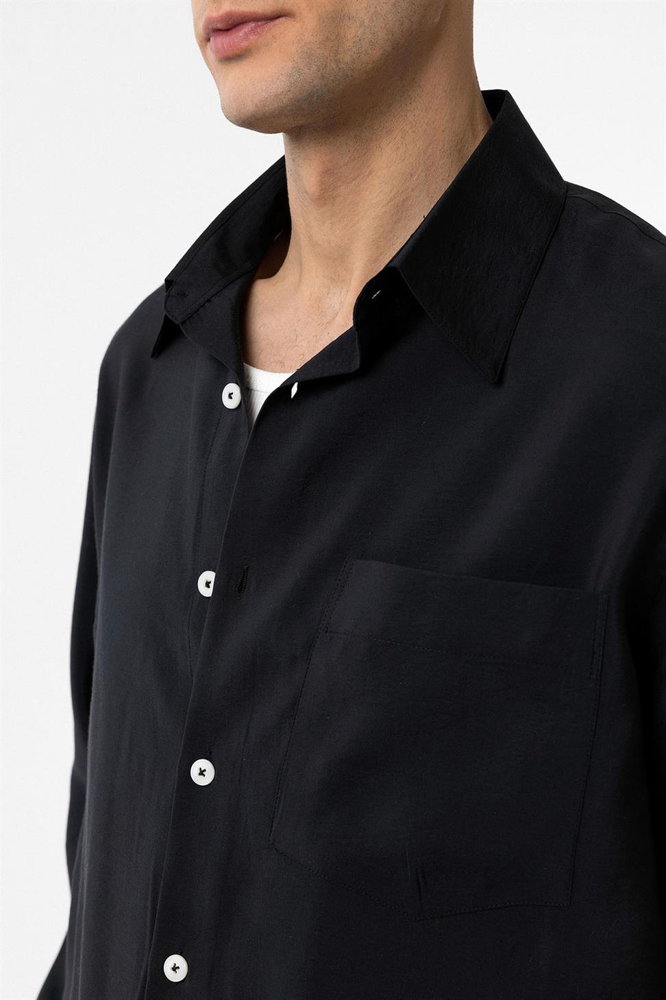 Antioch Siyah Modal Kumaş Relax Fit Erkek Gömlek
