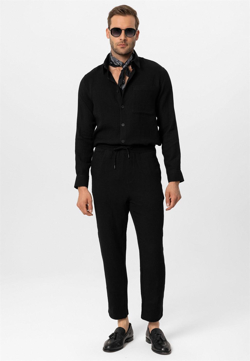 قميص رجالي بأكمام طويلة من نسيج موسلين