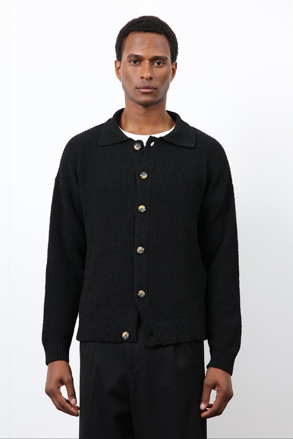 Antioch Siyah Örme Triko Erkek Hırka