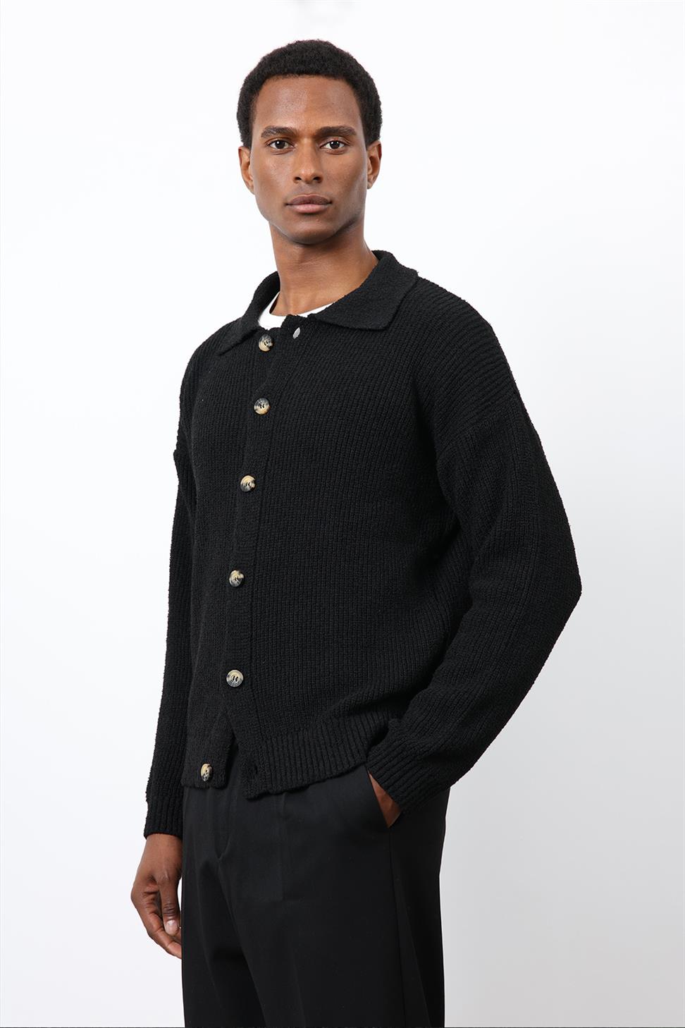 Antioch Siyah Örme Triko Erkek Hırka