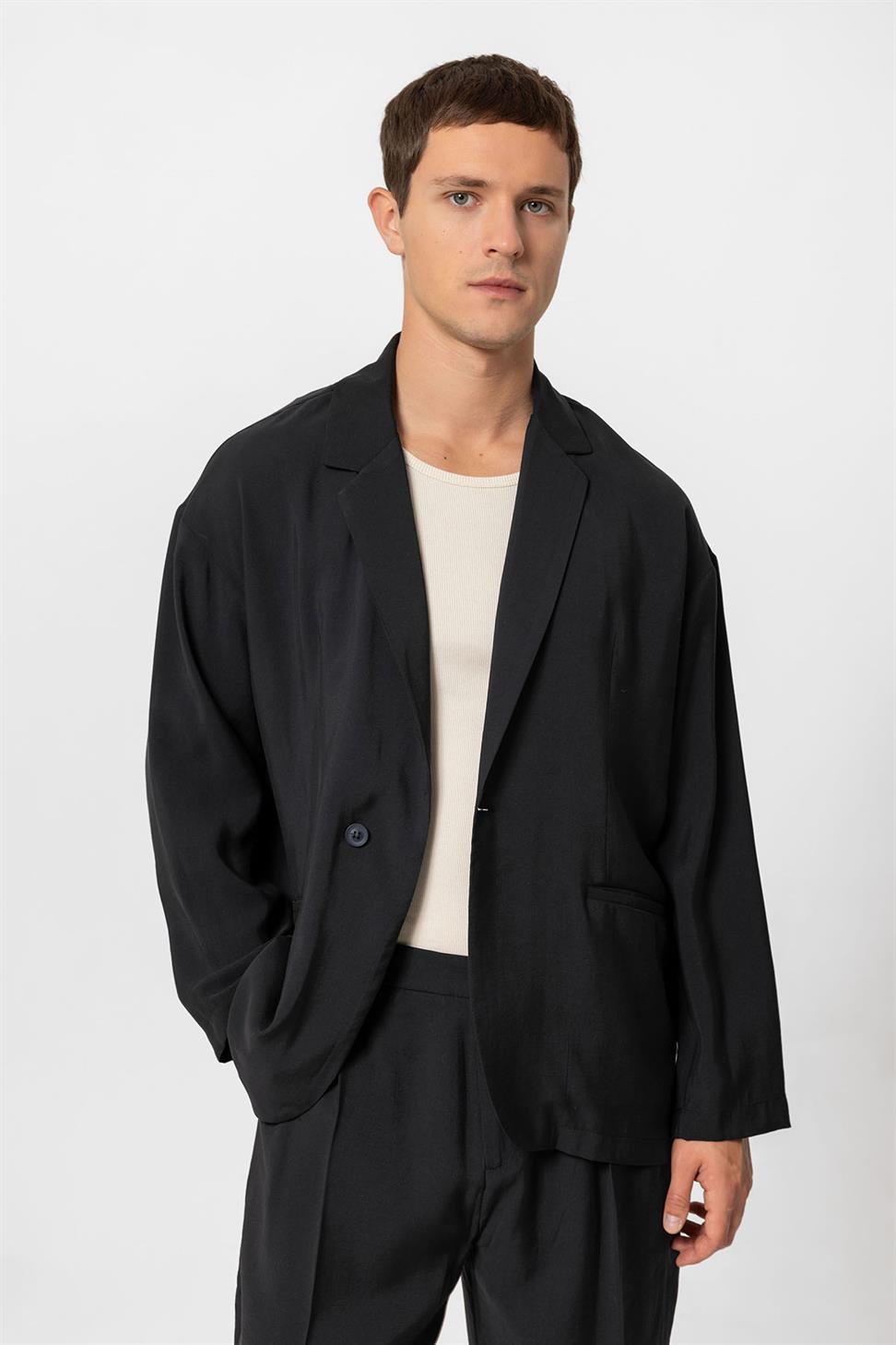 Antioch Siyah Oversize Astarsız Erkek Blazer Ceket