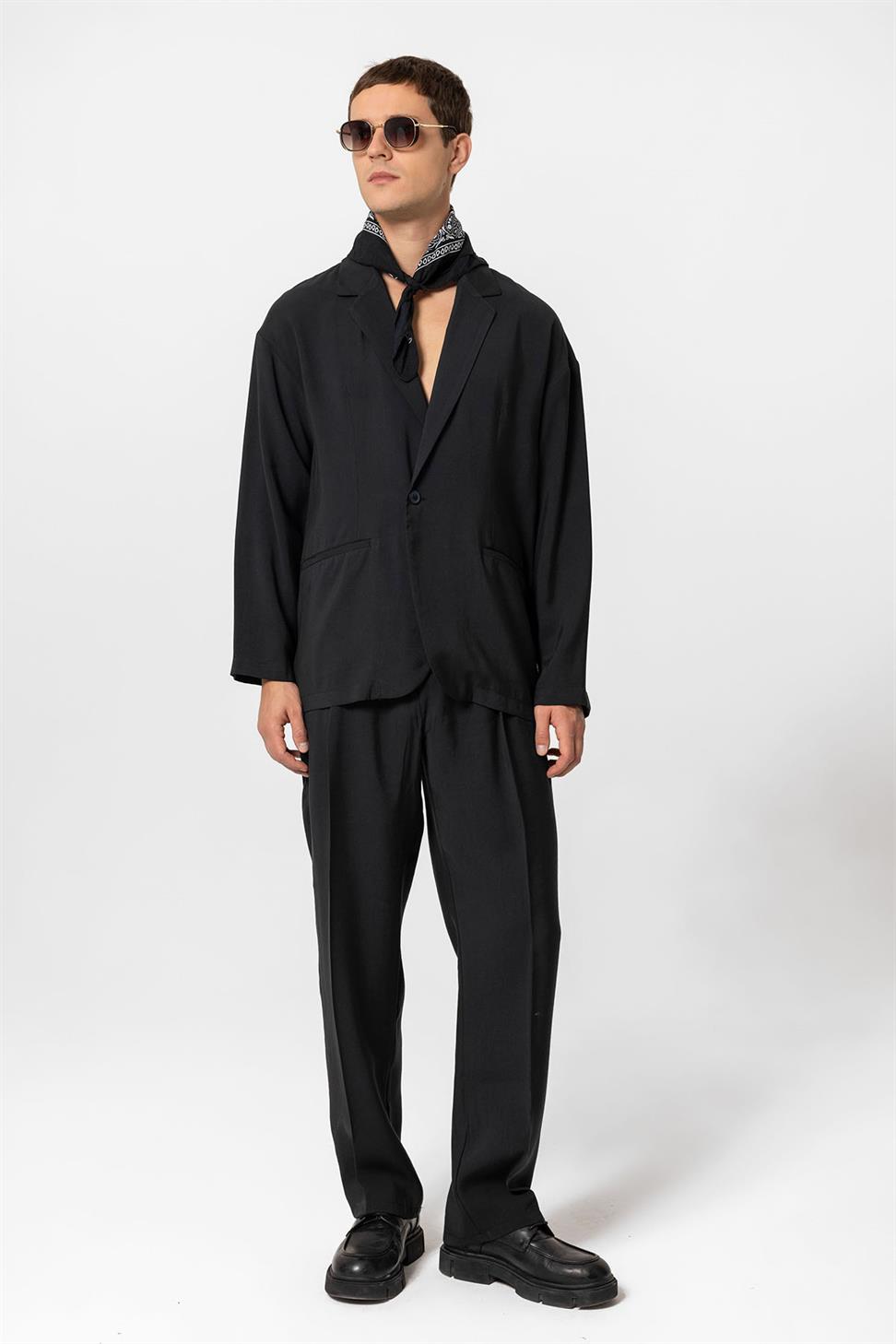 Antioch Siyah Oversize Astarsız Erkek Blazer Ceket