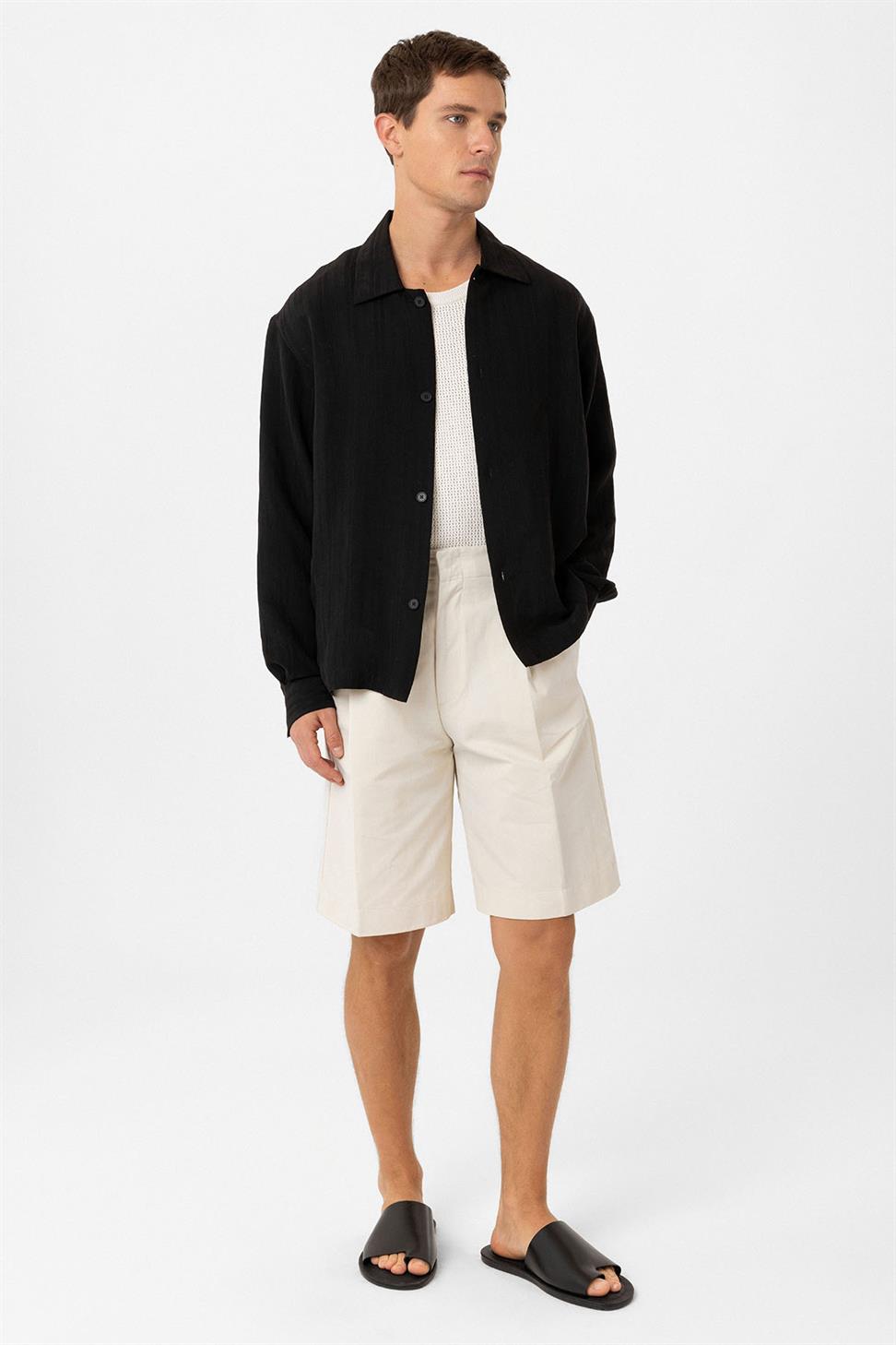 Antioch Siyah Oversize Dokulu Erkek Gömlek