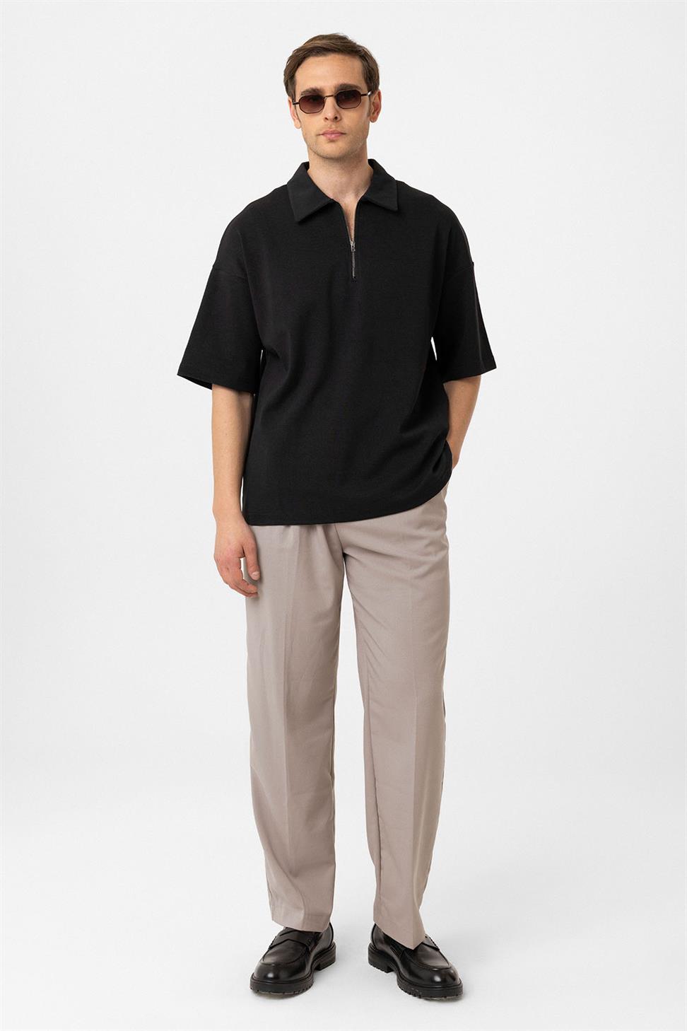 Oversized Polo Neck Zipper Mens T-Shirt