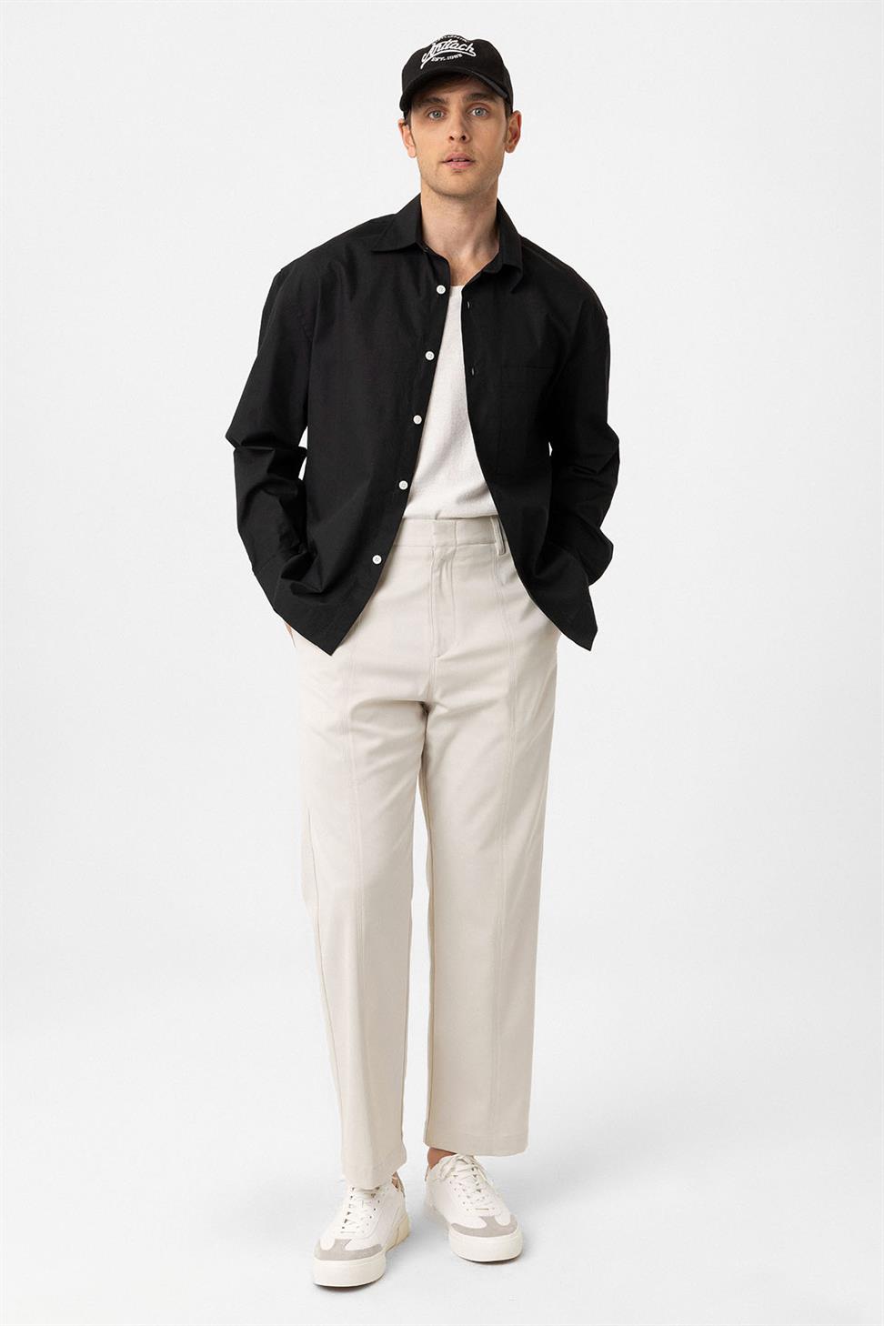 Antioch Siyah Pamuklu Relaxed Erkek Gömlek