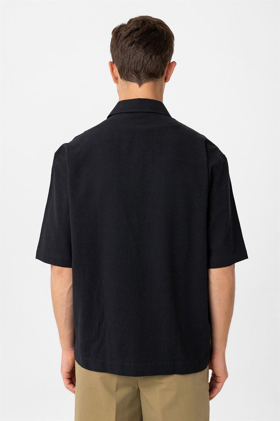 Antioch Siyah Pamuklu Relaxed Kısa Kollu Erkek Gömlek