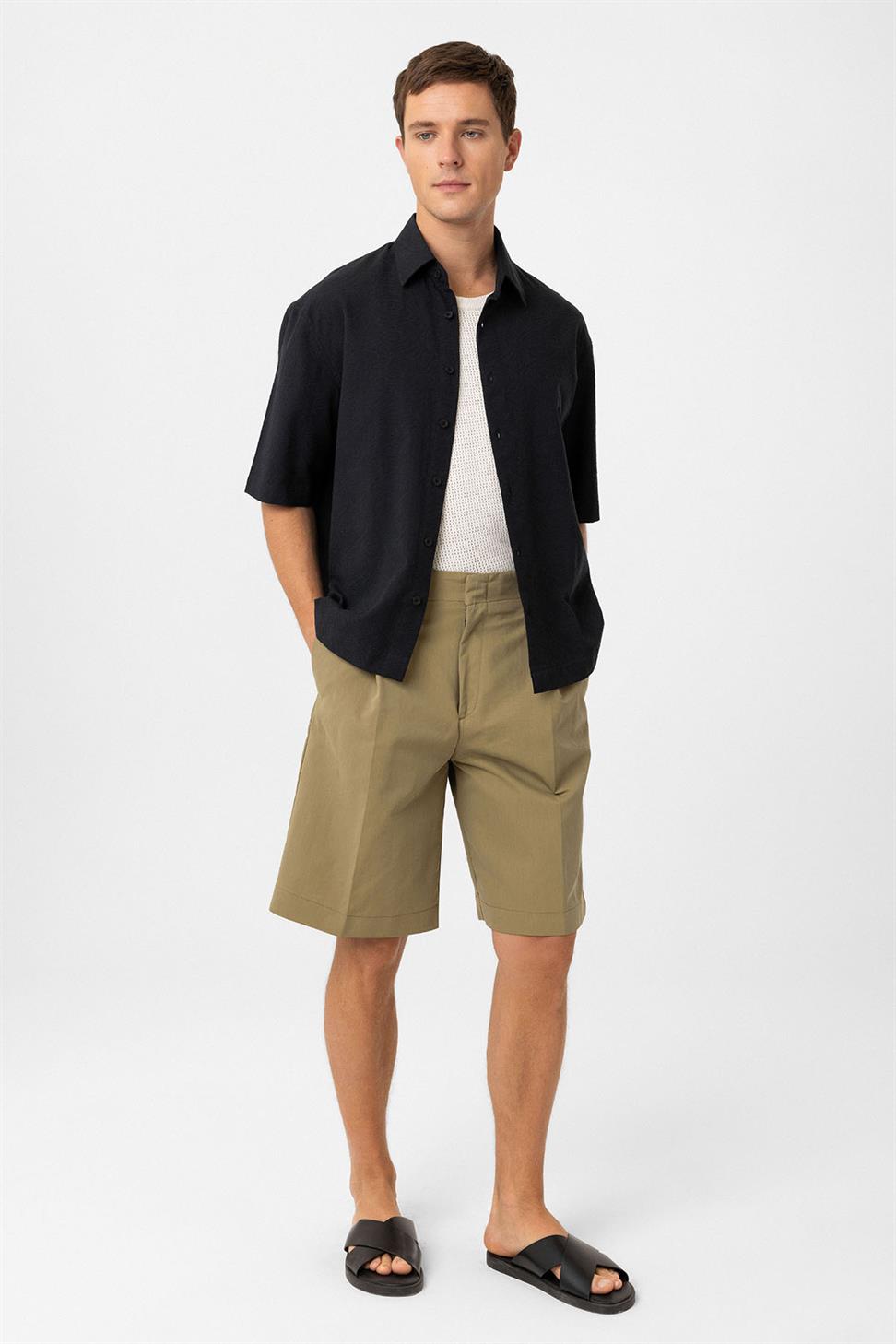 Antioch Siyah Pamuklu Relaxed Kısa Kollu Erkek Gömlek