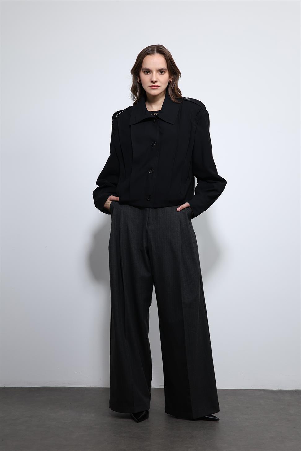 Pile Detailed Stand Collar Coat