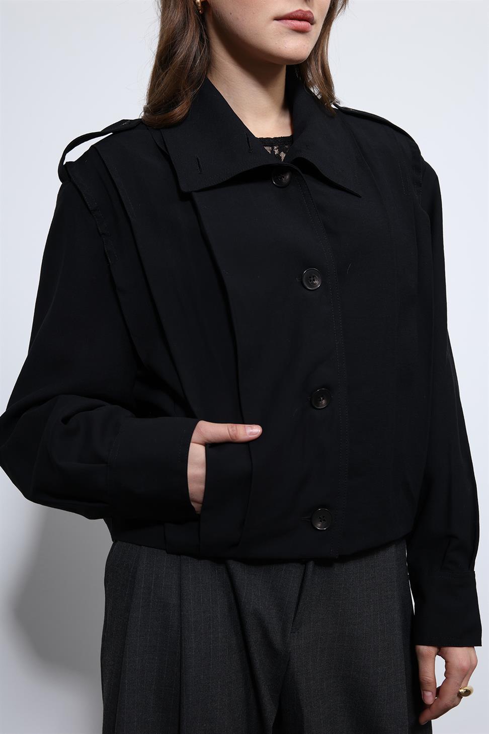 Antioch Siyah Pile Detaylı Dik Yaka Mont