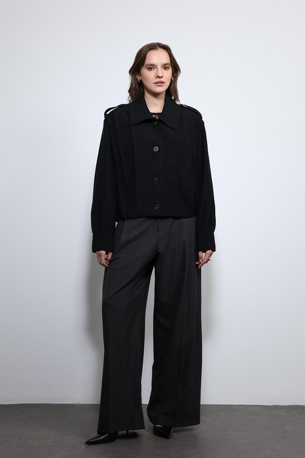 Pile Detailed Stand Collar Coat