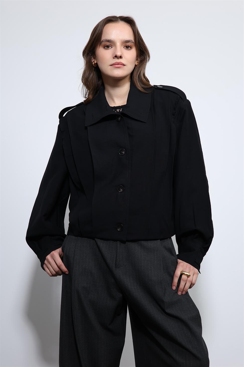 Pile Detailed Stand Collar Coat