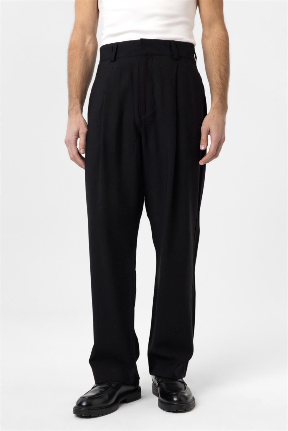 Antioch Siyah Pileli Baggy Fit Erkek Pantolon