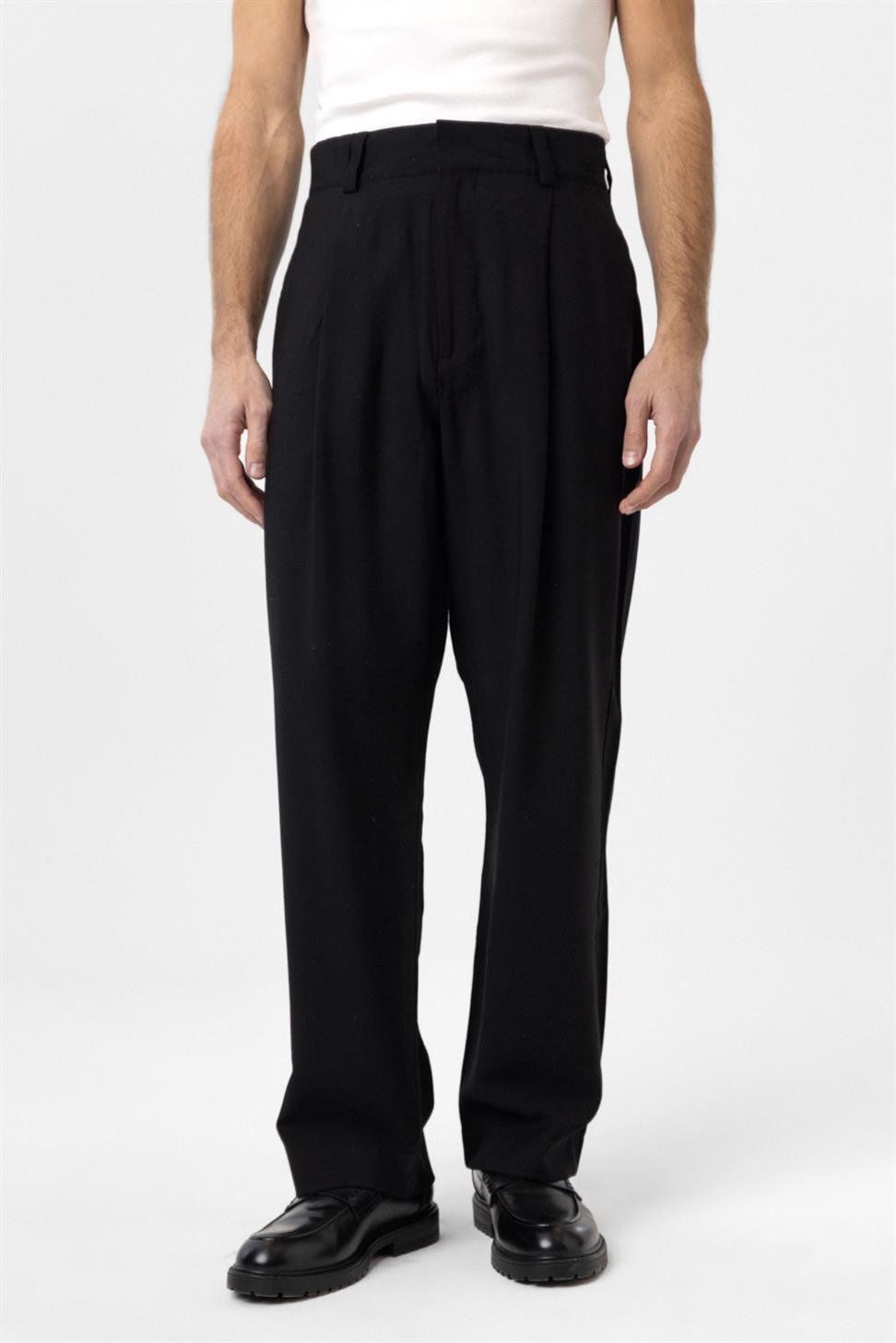 Antioch Siyah Pileli Baggy Fit Erkek Pantolon