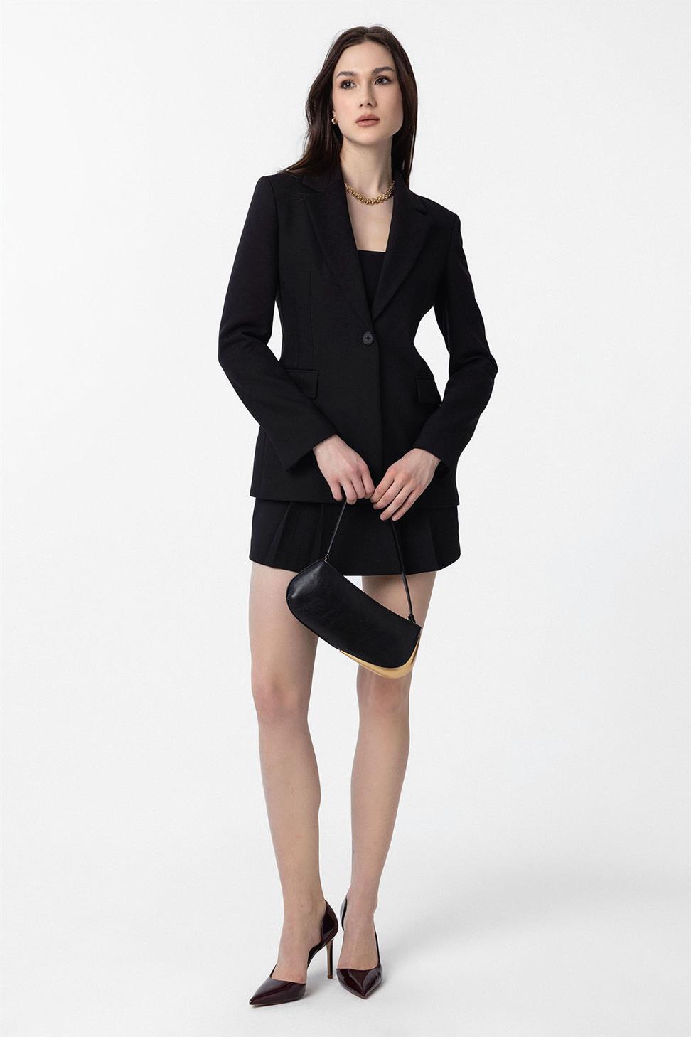 Antioch Siyah Pileli Kadın Mini Etek