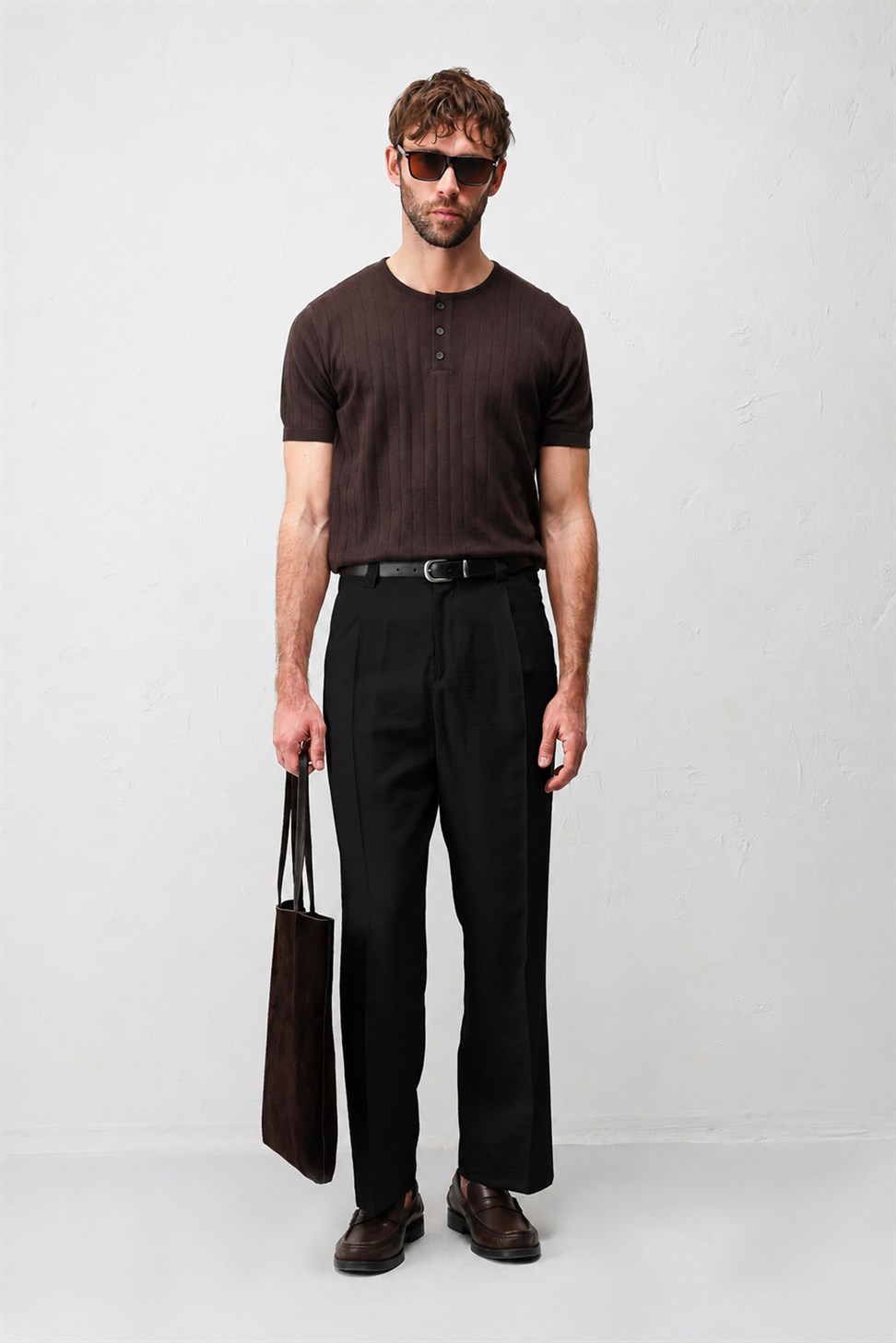 Antioch Siyah Pileli Relaxed Fit Erkek Pantolon