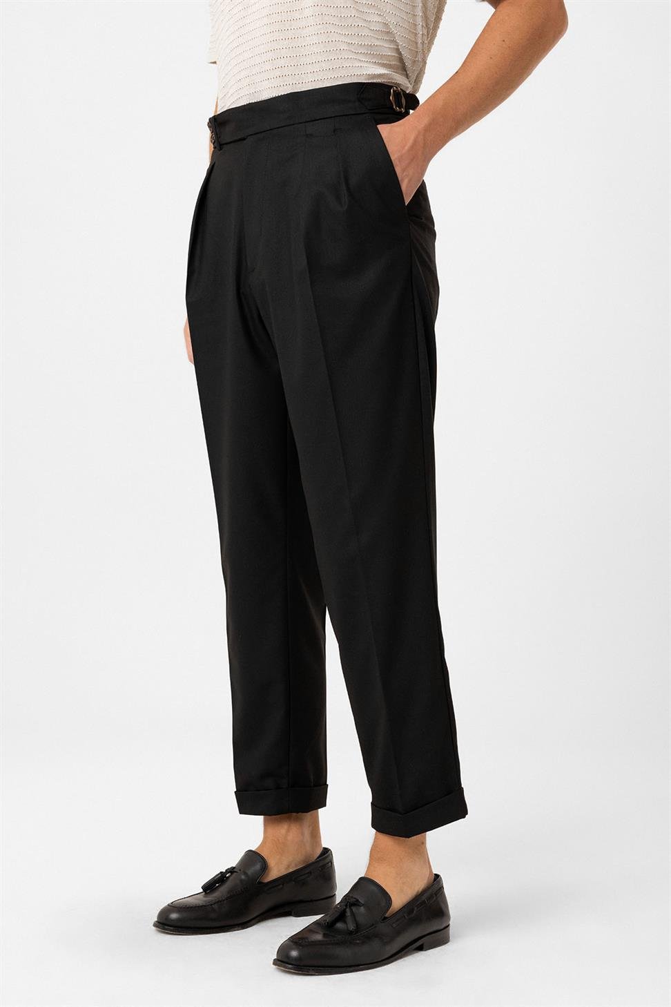 Antioch Siyah Pileli Yüksek Bel Erkek Pantolon