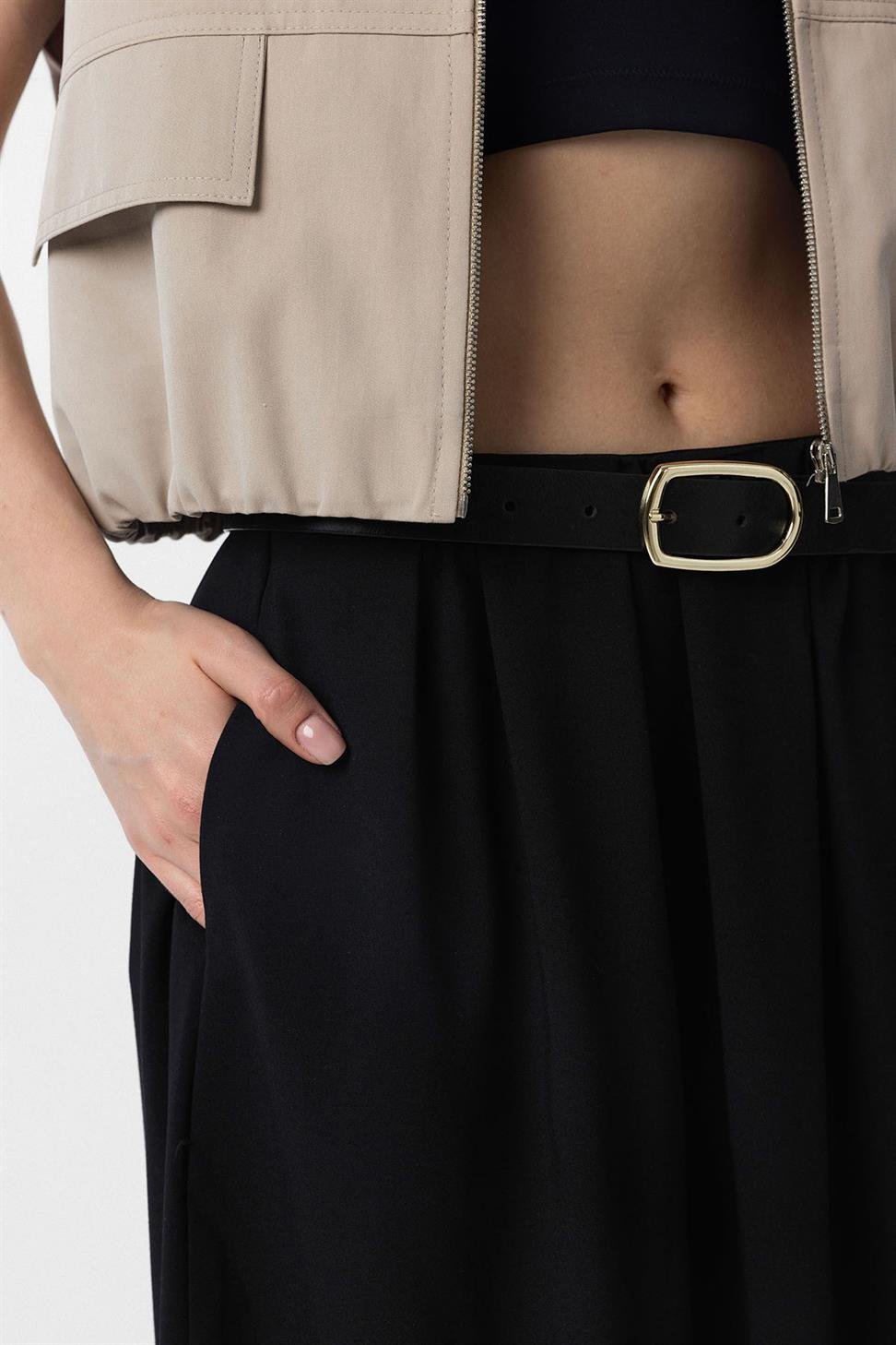 Antioch Siyah Pilili Kadın Midi Etek