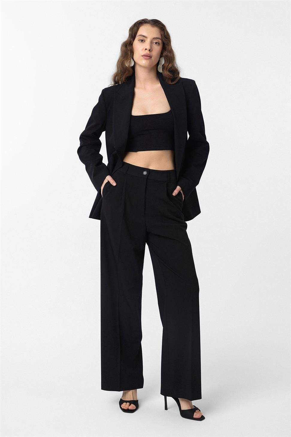 Antioch Siyah Pilili Kadın Pantolon