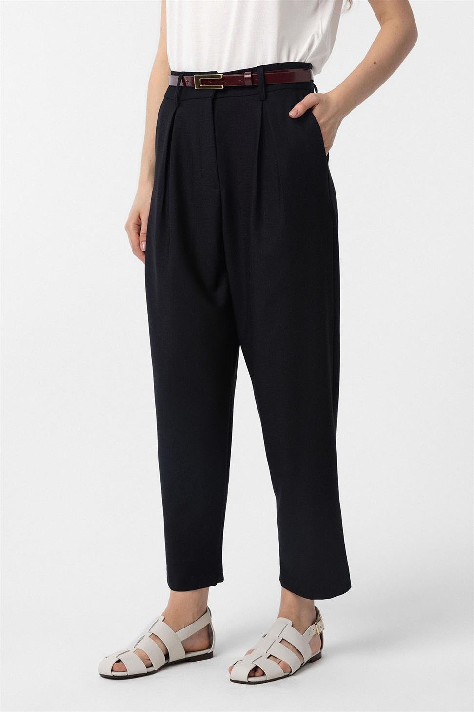 Antioch Siyah Pilili Soft Bilek Boyu Kadın Pantolon