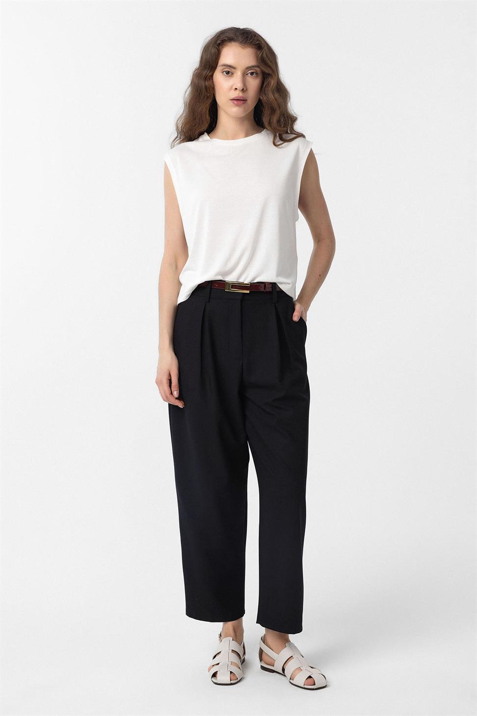 Antioch Siyah Pilili Soft Bilek Boyu Kadın Pantolon