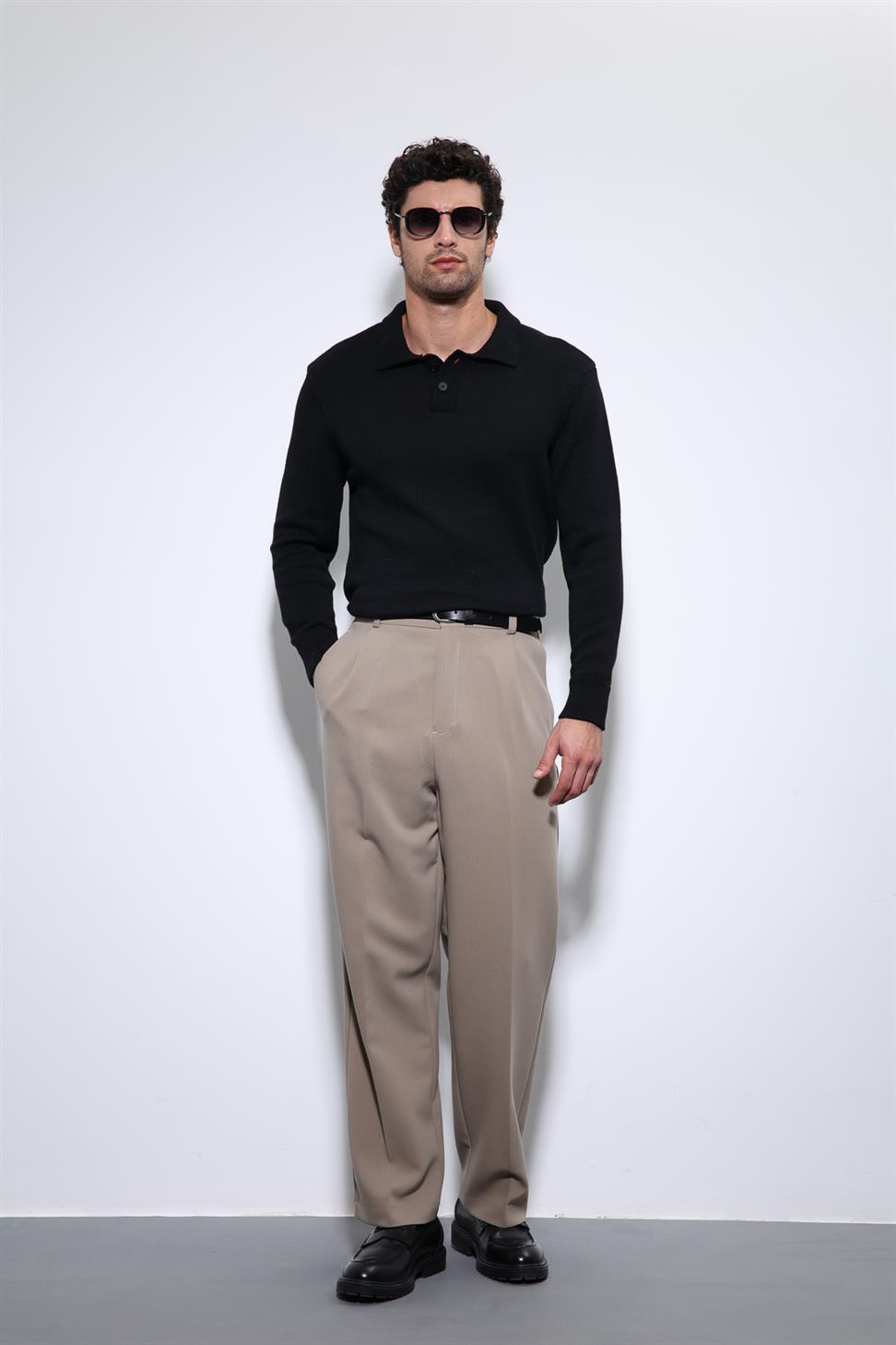 Antioch Siyah Polo Yaka Basic Erkek Kazak