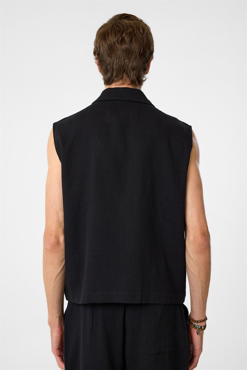 Antioch Siyah Polo Yaka Dokulu Erkek Yelek