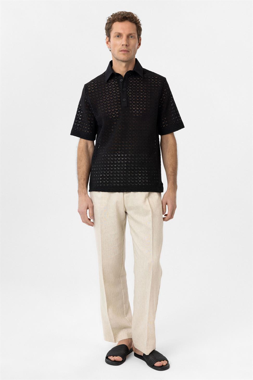 Antioch Siyah Polo Yaka Örgü Erkek T-Shirt