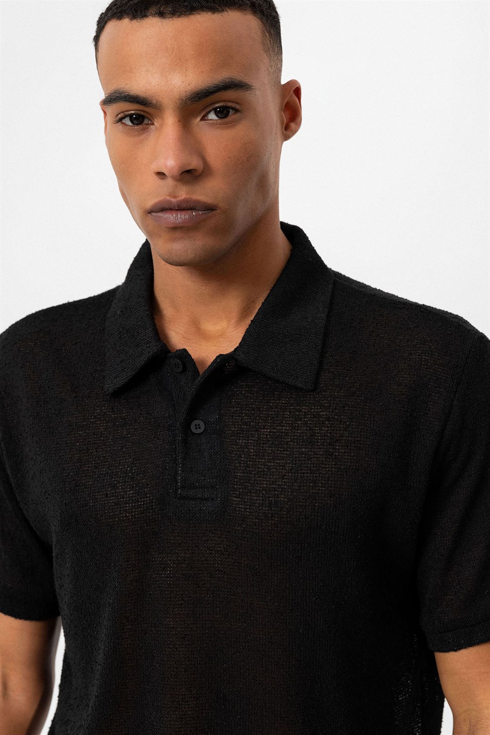 Antioch Siyah Polo Yaka Örme Erkek T-Shirt