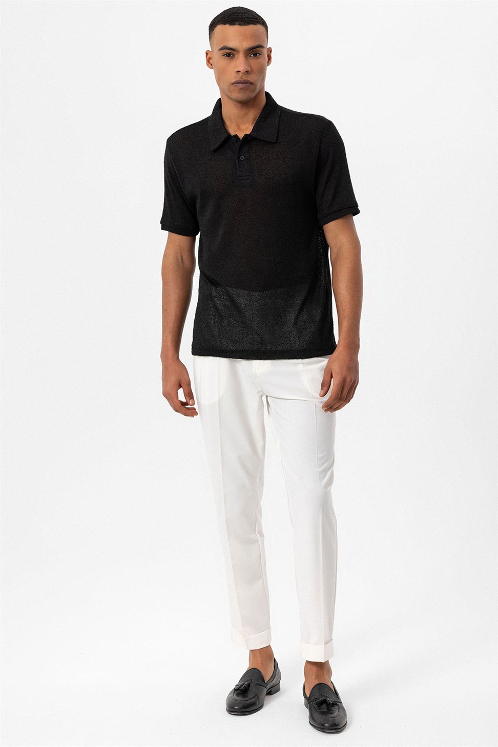 Antioch Siyah Polo Yaka Örme Erkek T-Shirt