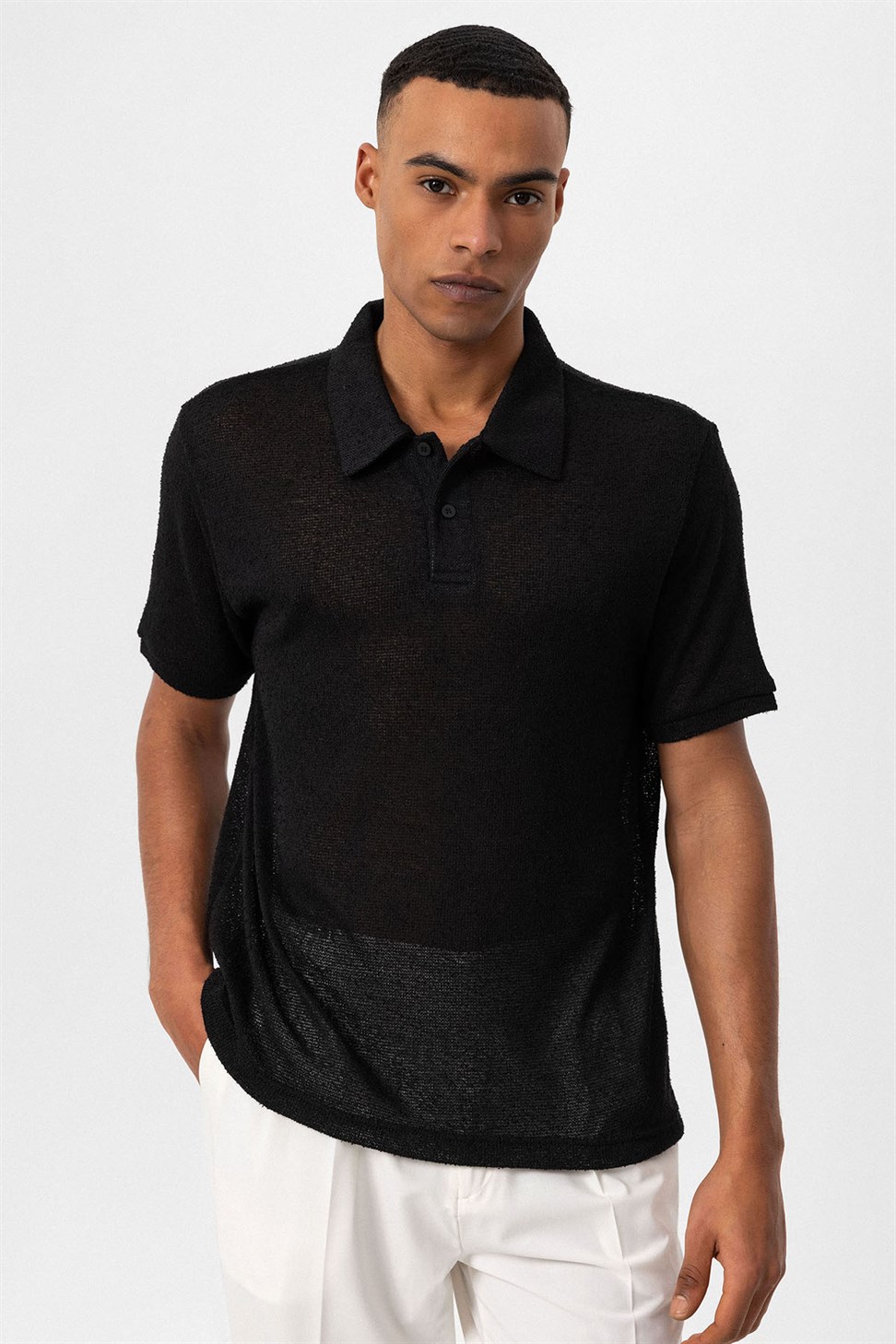 Antioch Siyah Polo Yaka Örme Erkek T-Shirt