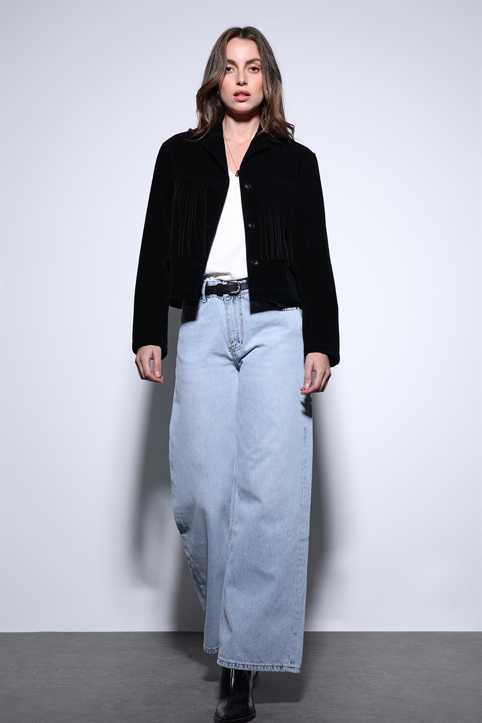 Antioch Siyah Püskül Detaylı Süet Kadın Ceket