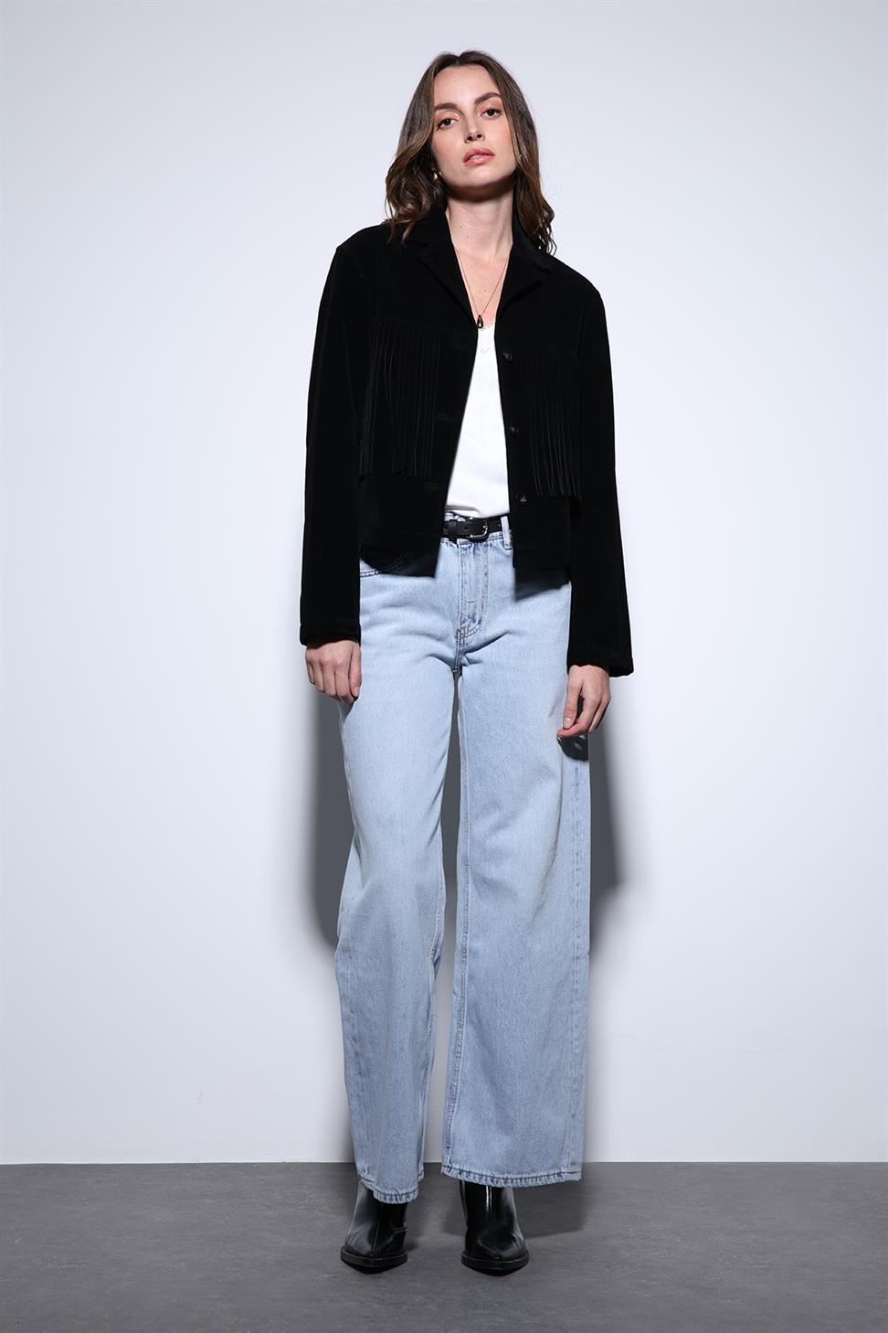 Antioch Siyah Püskül Detaylı Süet Kadın Ceket