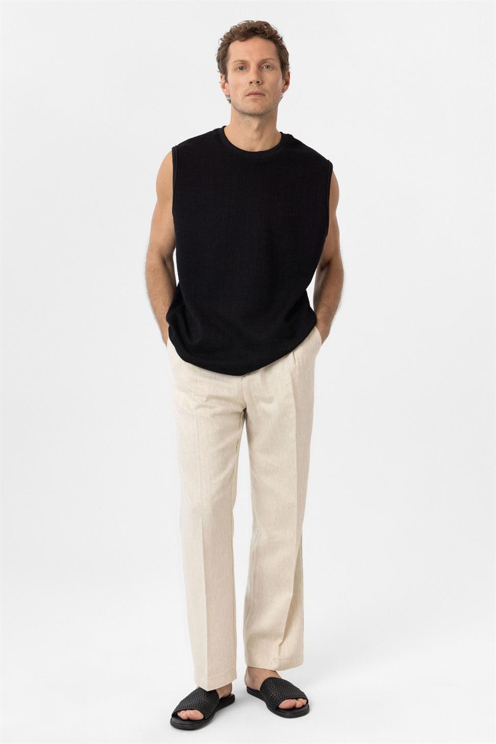 Antioch Siyah Regular Fit Dokulu Erkek Kolsuz T-Shirt