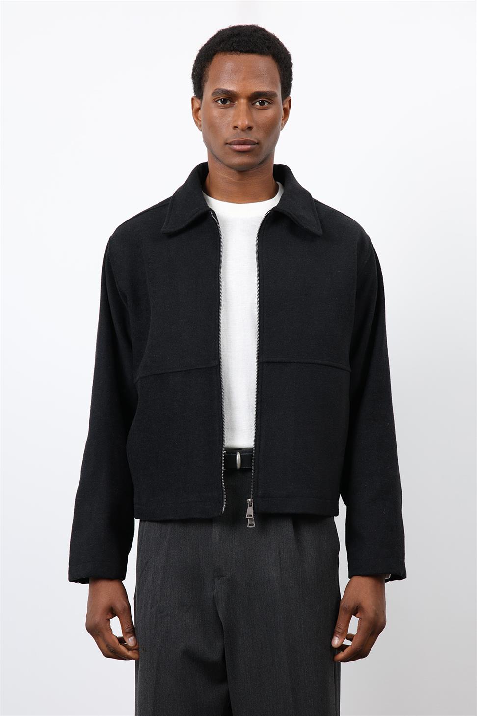 Antioch Siyah Regular Fit Dokulu Erkek Mont