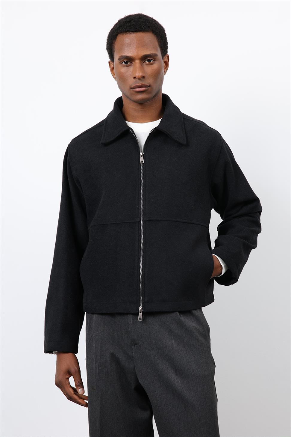 Antioch Siyah Regular Fit Dokulu Erkek Mont