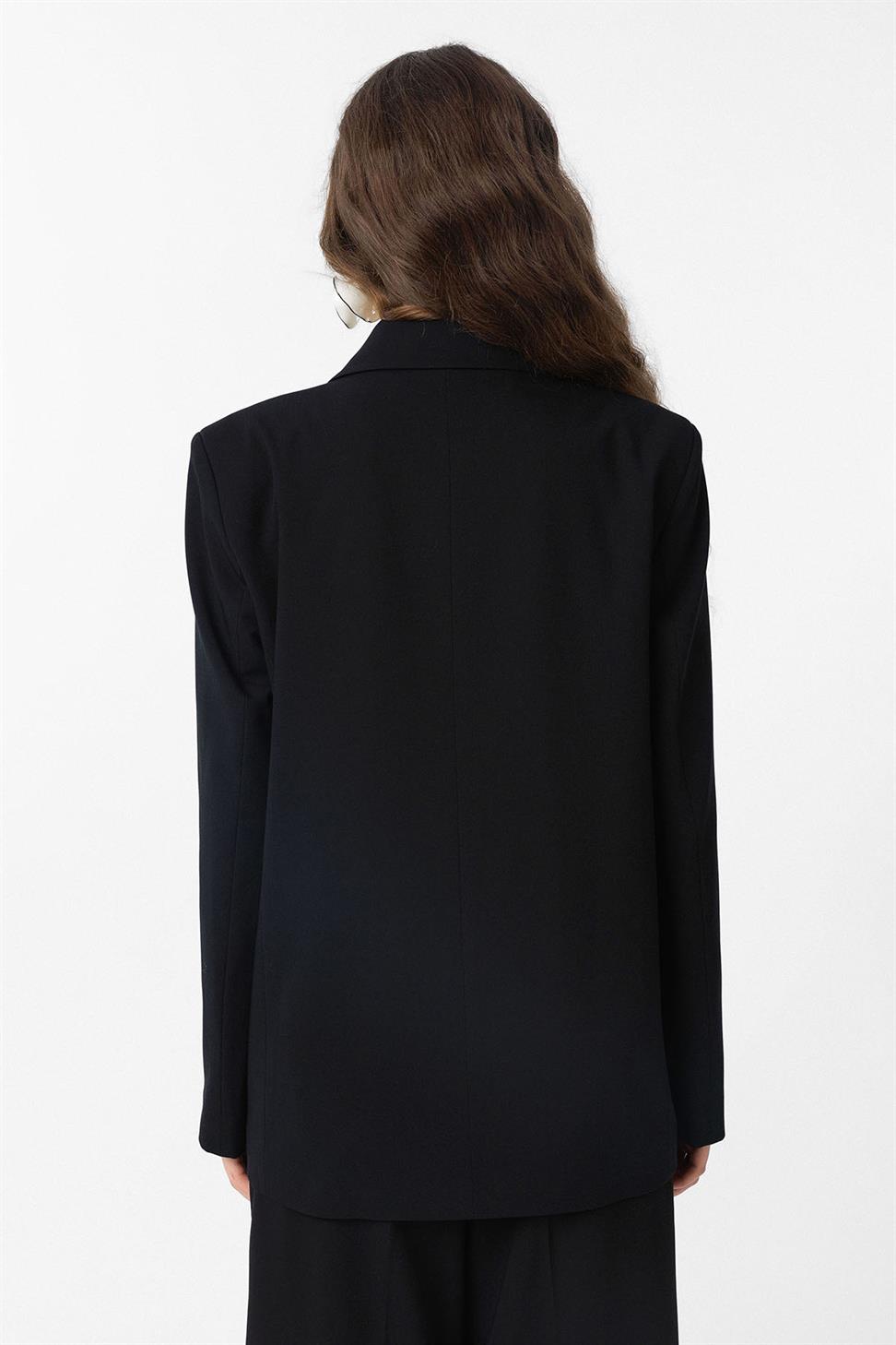 Antioch Siyah Regular Fit Kruvaze Kadın Blazer Ceket