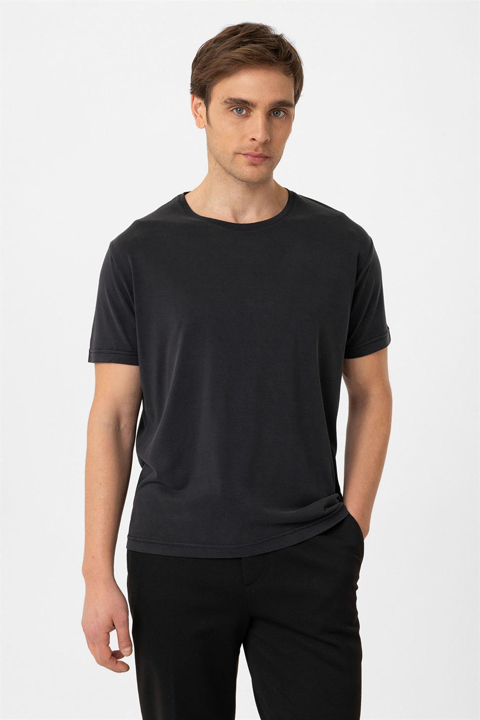 Antioch Siyah Regular Fit Modal Teknik Kumaş Erkek T-Shirt