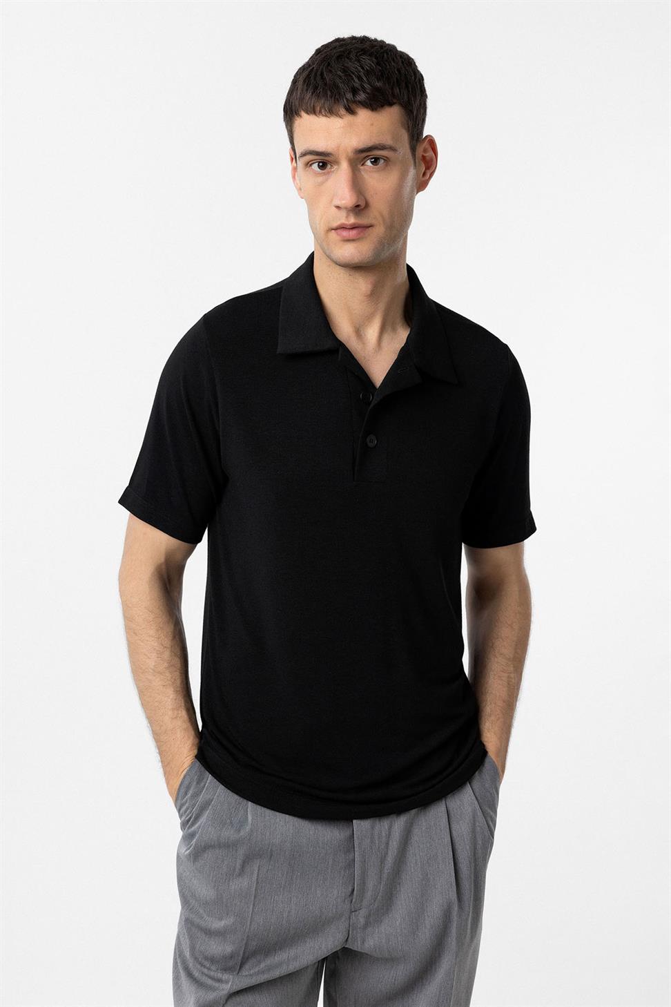 Antioch Siyah Regular Fit Polo Yaka Erkek T-Shirt