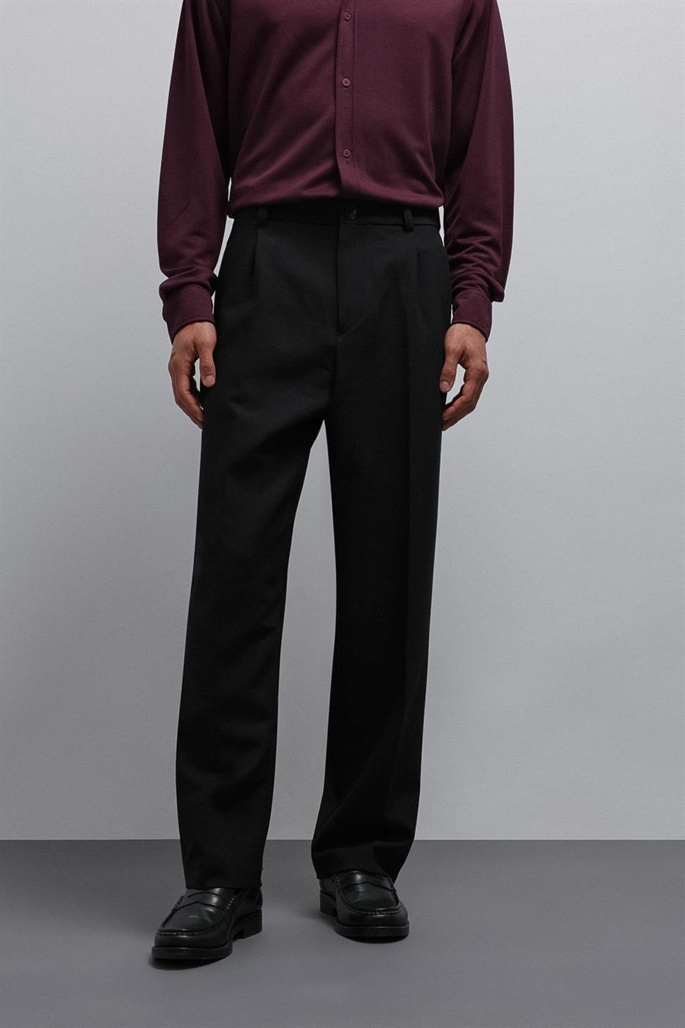 Antioch Siyah Relax Fit Baggy Pilili Erkek Pantolon