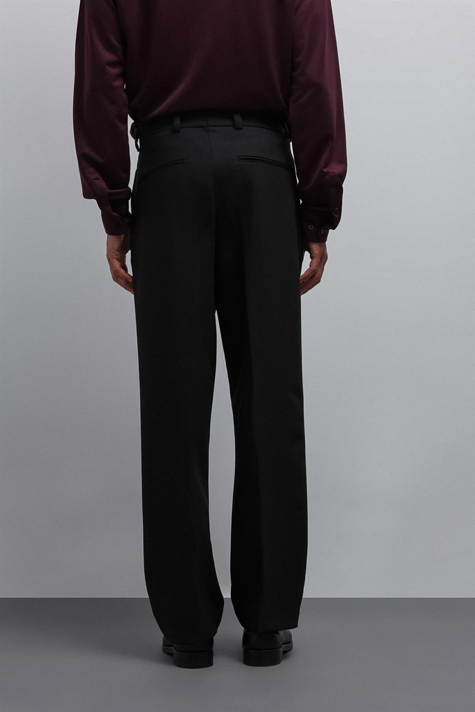 Antioch Siyah Relax Fit Baggy Pilili Erkek Pantolon