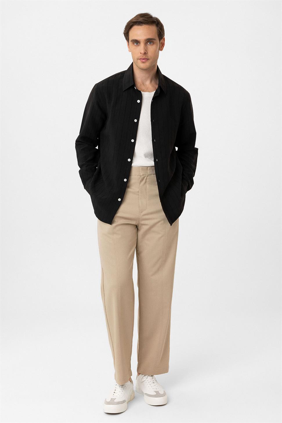 Antioch Siyah Relax Fit Çizgili Erkek Gömlek