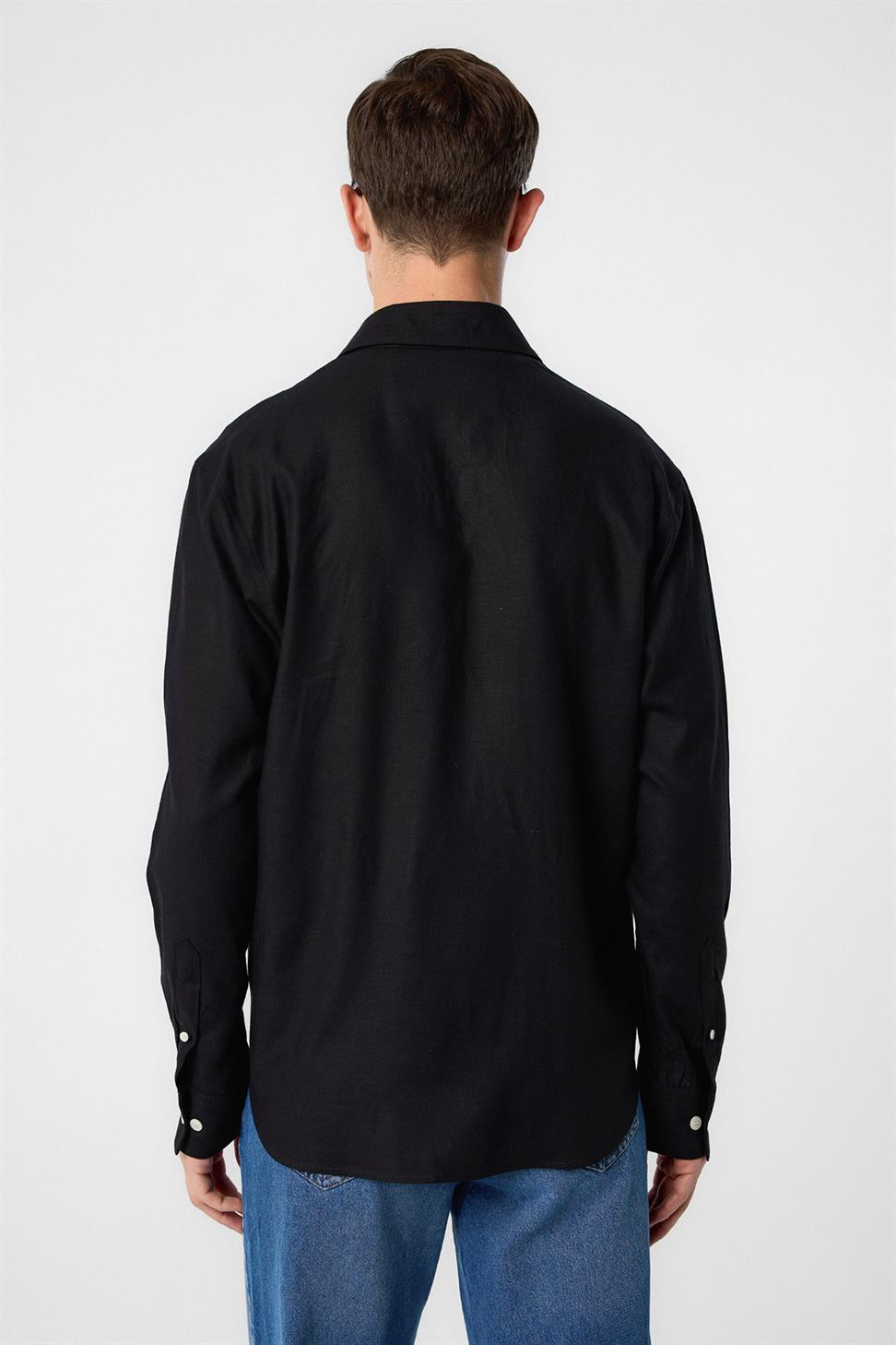 Antioch Siyah Relax Fit Keten Karışımlı Erkek Gömlek